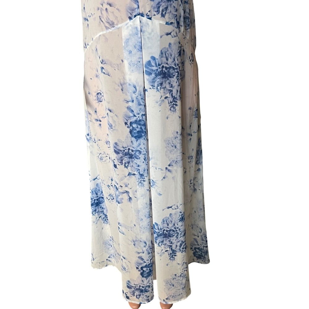 Keepsake Blue White Watercolor Floral Sheer Maxi Dress Sleeveless Small - Picture 8 of 12